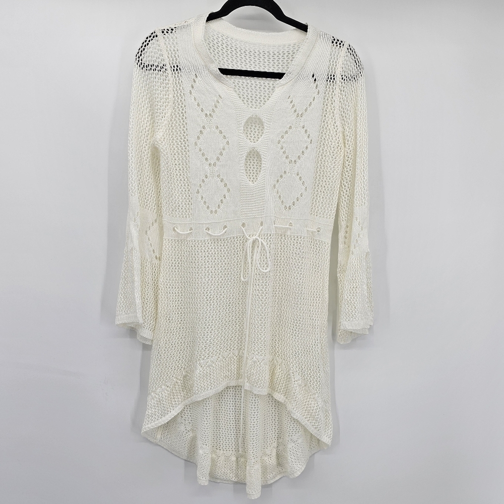 Ivory Crochet Swim CoverUp Hi Lo Breathable Dress Womens One Size